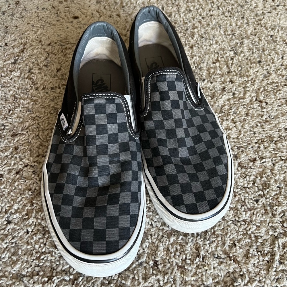 Vans Black and Grey Checkered Slip-On Sneakers